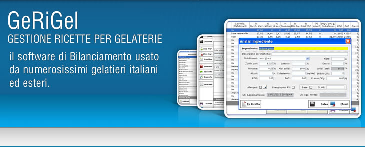 GeRiGel - Gestione Ricette per Gelaterie - il software di bilanciamento usato da moltissimi gelatieri italiani ed esteri